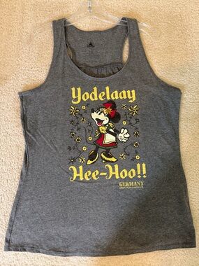 Disney Minnie Mouse Yodelaay Hee-Hoo Germany EPCOT Tank Top L Gray
